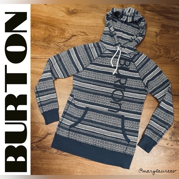 Small Burton Snowboarding Blue Striped Pullover Hoodie -Womens Small- - Picture 1 of 8
